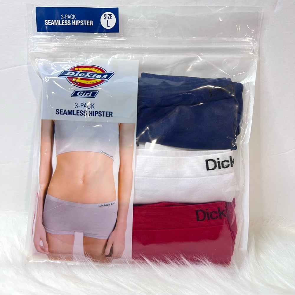 Dickies Girl Juniors 3-Pack Size Large Seamless Hipster Panty Underwear NEW